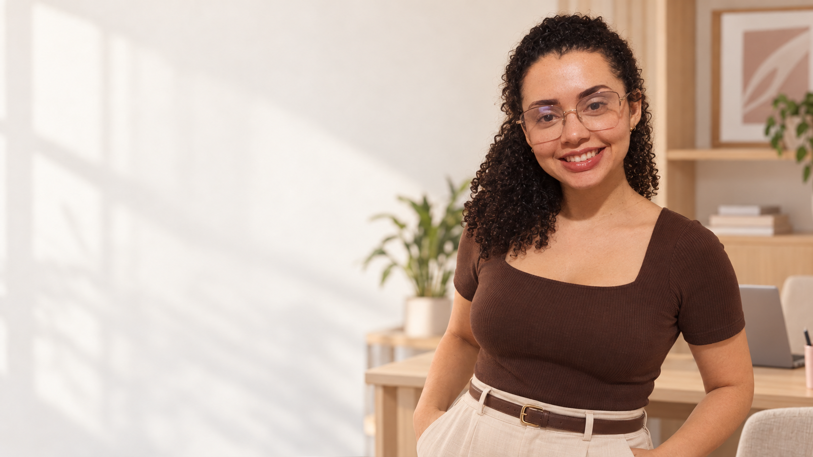 Talita Neves em seu espaço de trabalho